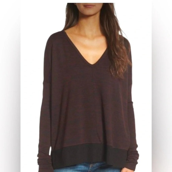 Rag & Bone Double Vee Lightweight Sweater burgundy/black Women’s Size S/P - Picture 1 of 7